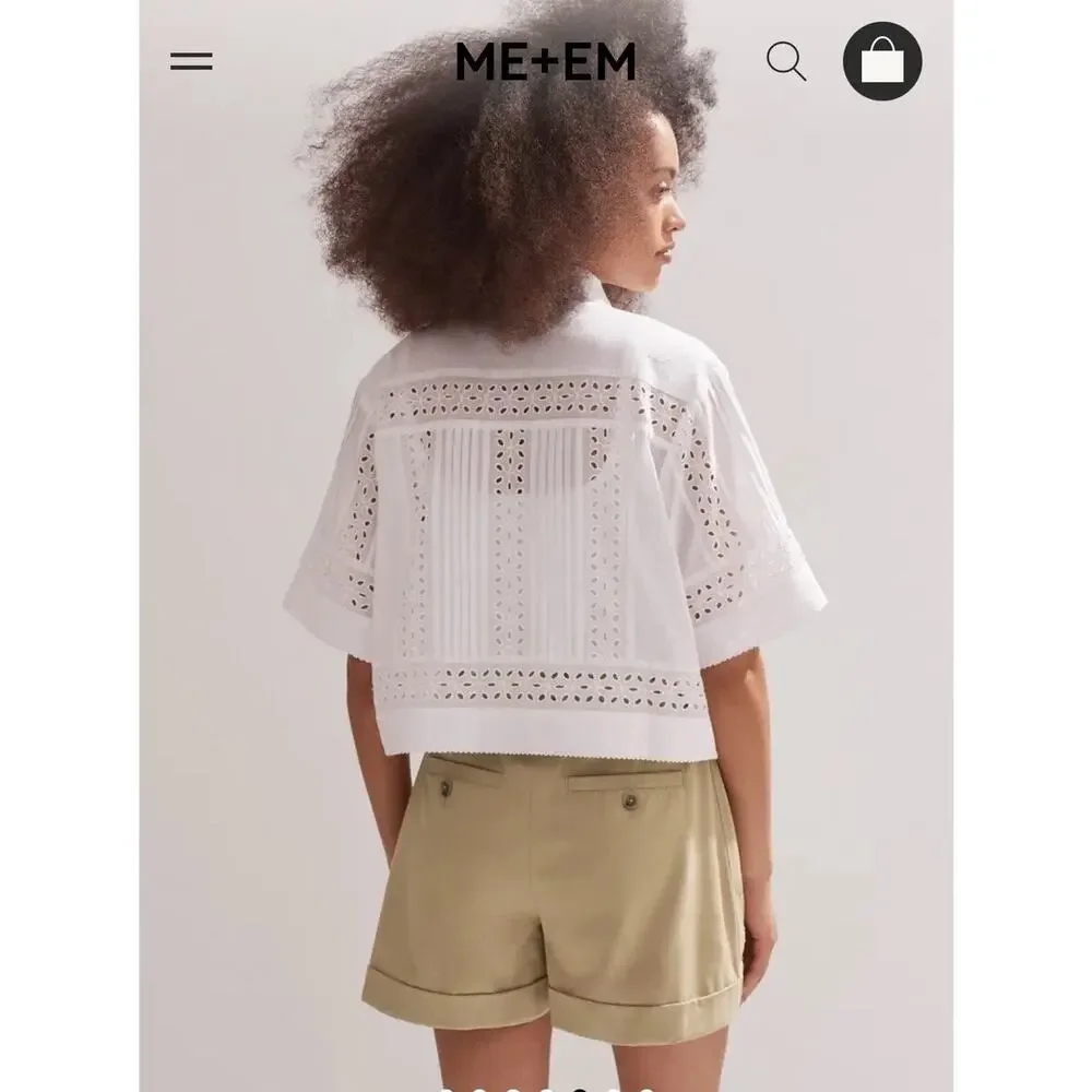 ME + EM COTTON VOILE BROIDERY CROPPED SHIRT - Picture 2 of 4